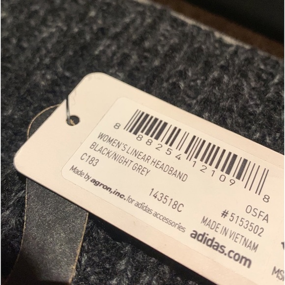Adidas Black/Night Grey Linear Headband - Picture 3 of 3